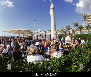 Geografia / viaggi, Isole Baleari Spagna, Maiorca, El Arenal, Platja de Palma, Balneario 6, sidewalk cafe, promenade, gastron Foto Stock