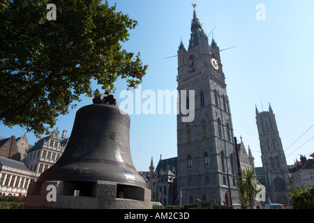 Torre campanaria (Belfort) e Klokke Roeland Roeland (Bell), Gent, Belgio Foto Stock