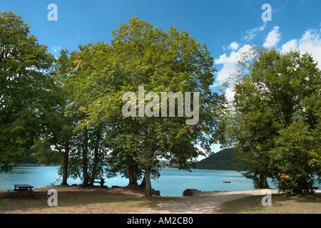 Lac de Chalain, Regione des Lacs, Giura, Francia Foto Stock