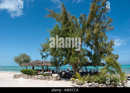 La spiaggia e il bar sulla spiaggia a piccola speranza Bay Lodge, fresche Creek, Andros, Bahamas, dei Caraibi Foto Stock