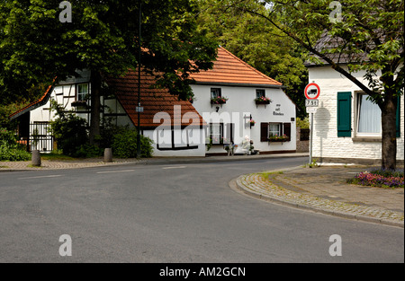 Casa Bianca e albero sulla piegatura della strada, Germania. Foto Stock