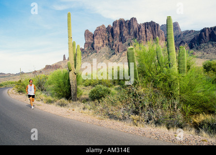 Sport in esecuzione di superstizioni montagne Arizona USA Foto Stock