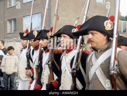 Ri-enazione della battaglia di Waterloo in Plancenoit, Belgio Foto Stock