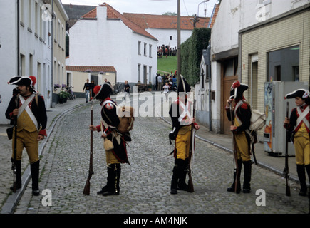 Ri-enazione della battaglia di Waterloo in Plancenoit, Belgio Foto Stock