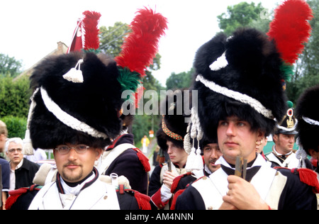 Ri-enazione della battaglia di Waterloo in Plancenoit, Belgio Foto Stock