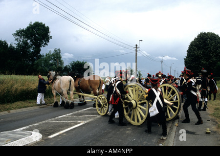 Ri-enazione della battaglia di Waterloo in Plancenoit, Belgio Foto Stock