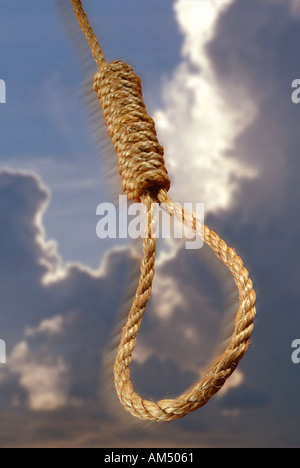 Una corda allacciate in un altalenante hangmans cappio. Foto Stock