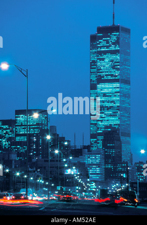 New York torri gemelle di notte pre 9/11 Foto Stock