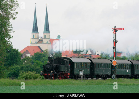 Storico treno a vapore, Altoetting, Alta Baviera, Baviera, Germania Foto Stock