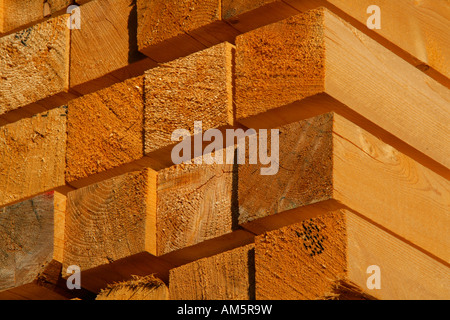 Travi in legno su un lumberyard Foto Stock