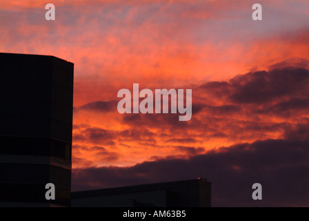 Il tramonto sulla città di Plano vicino a Dallas, Texas, Stati Uniti Foto Stock