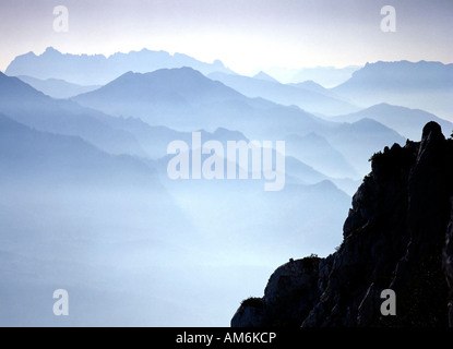 Vista panoramica di Staufen mountain, Chiemgau Alpi, Alta Baviera, Germania Foto Stock