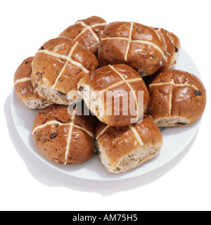 Una piastra di hot cross panini Foto Stock