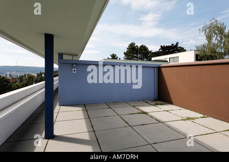 La terrazza sul tetto a Le Corbusier house progettata 1927, museo Weissenhof di Stoccarda, Baden-Wuerttemberg, Germania Foto Stock