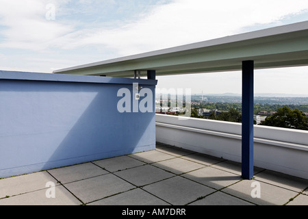 La terrazza sul tetto a Le Corbusier house progettata 1927, museo Weissenhof di Stoccarda, Baden-Wuerttemberg, Germania Foto Stock