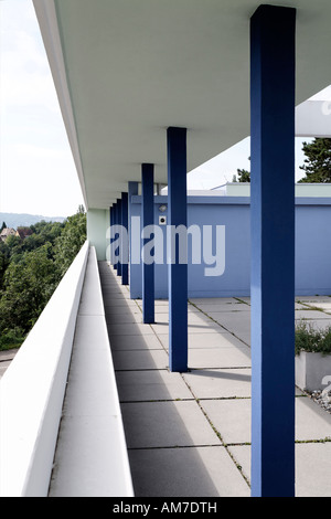 La terrazza sul tetto a Le Corbusier house progettata 1927, museo Weissenhof di Stoccarda, Baden-Wuerttemberg, Germania Foto Stock