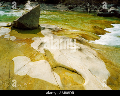 Wasserlauf eines Flusses ruscello flusso di acqua in British Columbia montagne rocciose Foto Stock