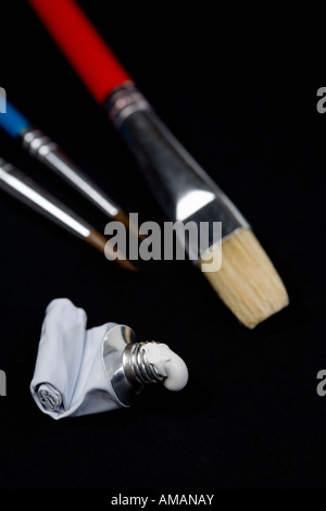 Pennelli e pittura a olio Foto Stock