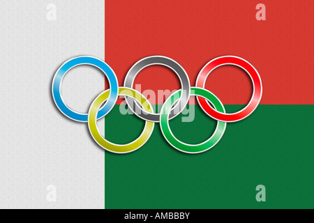 Bandiera del Madagascar con simbolo olimpico Foto Stock