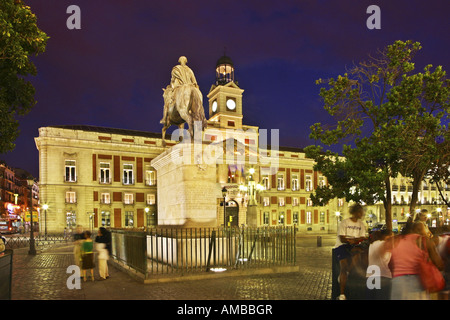 La Puerta del Sol e la Casa de Correos, Spagna, Madrid Foto Stock