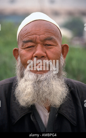 Uomo vecchio con la barba, Kashgar, Xinjiang, Cina Foto Stock