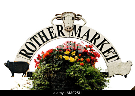 Il rother segno del mercato domestico del mercato all'aperto in stratford upon avon Foto Stock