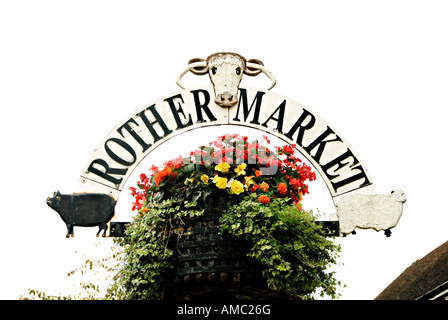 Il rother segno del mercato domestico del mercato all'aperto in stratford upon avon Foto Stock