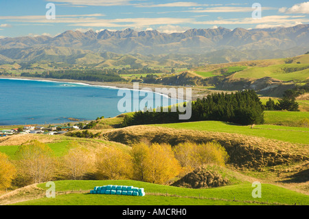 A sud della baia e di Kaikoura Seaward gamma, Kaikoura, Canterbury, Isola del Sud, Nuova Zelanda Foto Stock