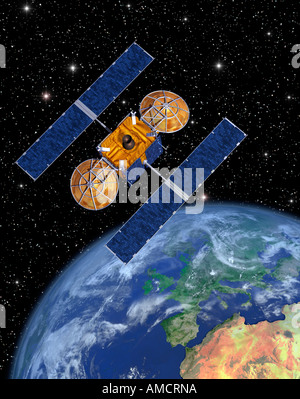 Satellite in orbita attorno alla terra Foto Stock