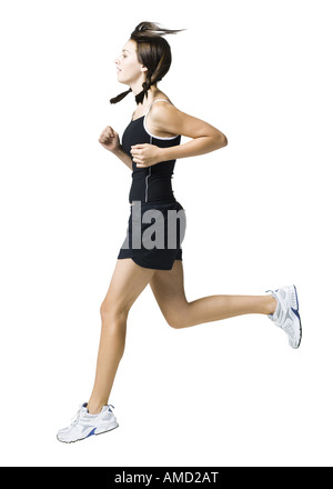 Profilo della ragazza adolescente jogging Foto Stock