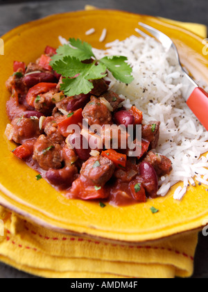 Chunky Chili con carne con riso bianco Foto Stock