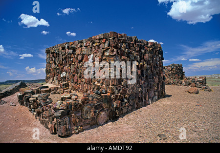 Edificio costruito da legno fossilizzato parco nazionale della Foresta Pietrificata in Arizona USA Foto Stock