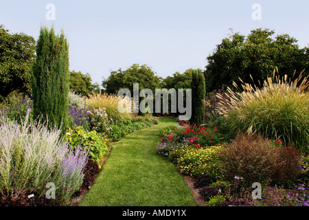 Percorso verde in un bellissimo giardino Foto Stock