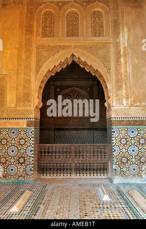 Mausoleo e Tombe Saadiane in Marrakech, Marocco dove oltre sessanta membri della dinastia Saadi sono sepolti. Foto Stock