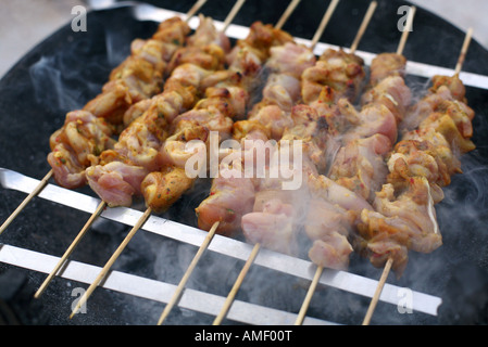 La tostatura shish kebab spiedini o su spiedini Foto Stock