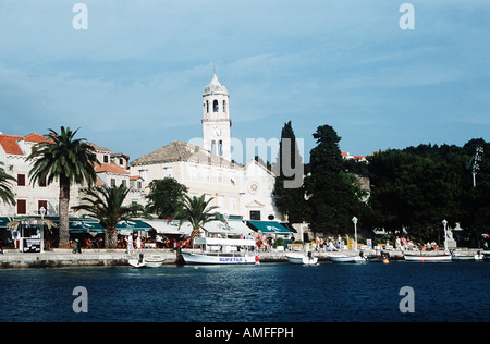 La Chiesa di San Nicola e Quayside, Cavtat, vicino a Dubrovnik, Dalmazia, Croazia, ex Iugoslavia Foto Stock