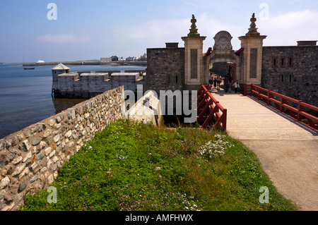 Dauphin porta d'ingresso alla fortezza di Louisbourg National Historic Site, Fleur de Lis Trail, Nova Scotia, Canada. Foto Stock