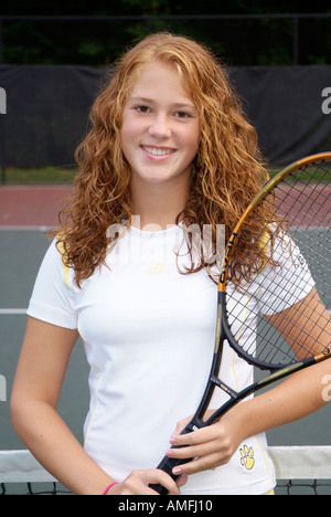 Femmina di alta scuola Tennis Player Foto Stock