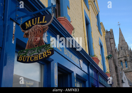 Macellerie accedi Tobermory sull'isola scozzese di Mull, Scotland, Regno Unito Foto Stock