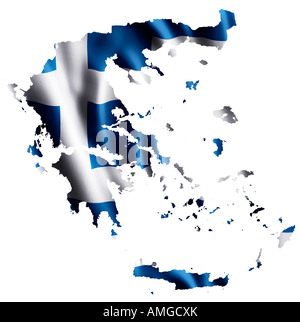 Bandiera nazionale della Grecia come una mappa Foto Stock