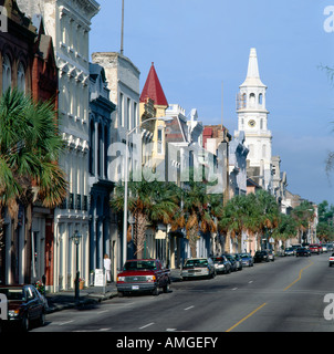 Visualizza in basso storica Broad Street a Charleston, Carolina del Sud. Foto Stock