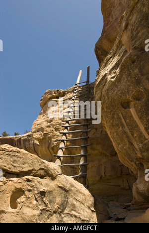 La scala che conduce al Eagle Nest casa in montagna Ute Tribal Park, Colorado. Foto Stock