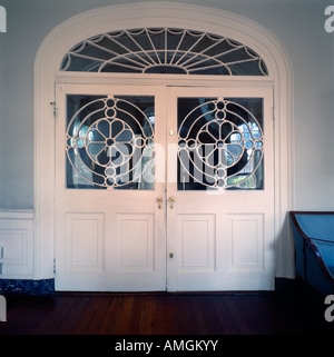 Taglio elegante porta in vetro a Nathaniel Russell House circa 1809. Foto Stock