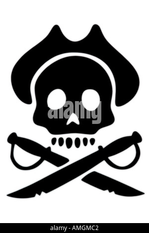 Cranio e crossbones su sfondo bianco Foto Stock