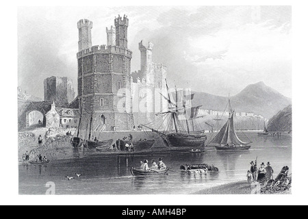 Torre Aquila Carnarvon Castle Caernarfon Galles del Nord Caernarfon Welsh Castell costruito Gwynedd, North West Wales King Edward Ho Foto Stock