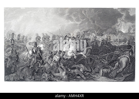 Carica decisiva vita delle guardie battaglia Waterloo Belgio 18 giugno 1815 cavalli cavalleria mayhem spada lancia canon, Napoleonico guerre Napo Foto Stock