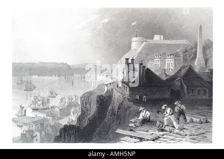 Citadel Québec Canada del XIX secolo di posizione della città porta a Vela Barca porto storico edificio fort fortificazione architettura uomini wor Foto Stock