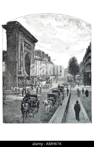 Boulevard e porte saint denis cavallo taxi hackney trasporto Francia francese street arco trionfale trasporto pubblico Foto Stock