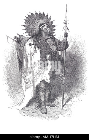 Capo completo abito di guerra North American Indian copricapo lancia costume tradizionale abito nativo freccia tubo bow mocassino indi in piuma Foto Stock