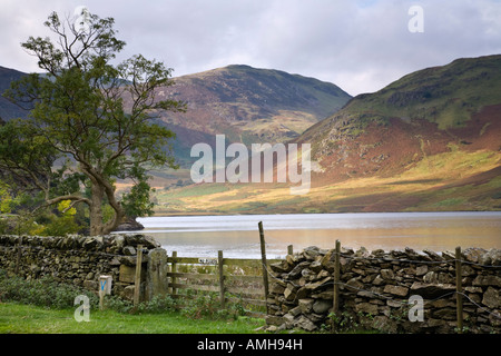 Acqua Crummock Lake District dalla strada lungo il lato est guardando verso il rosso Pike e alto stile Foto Stock